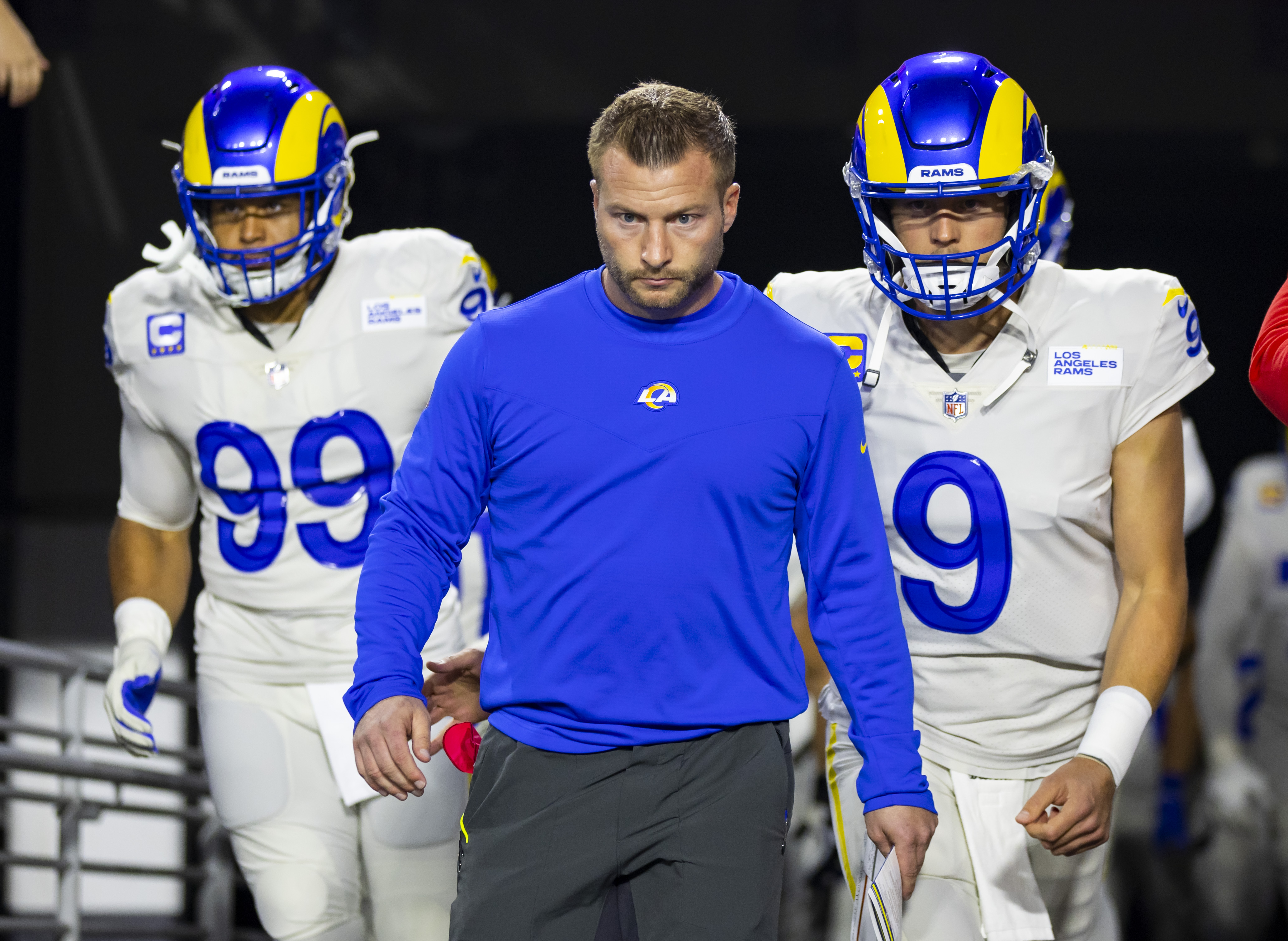 Sean Mcvay, Aaron Donald and Matthew Stafford